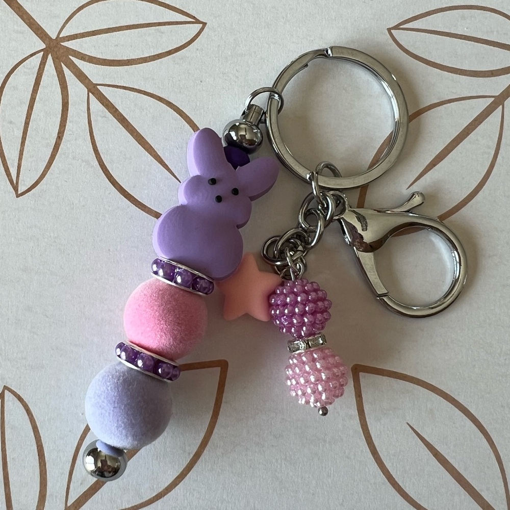 PEEPS Bunny Beaded Keychain / Purse Charm - Handmade - Picture 2 of 10